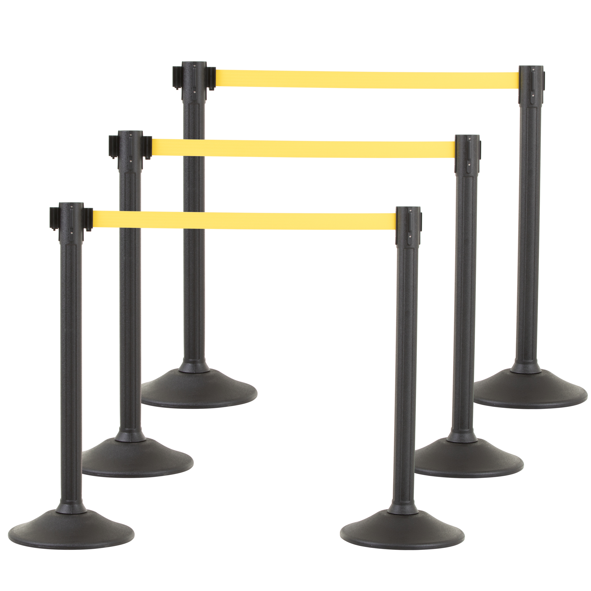 US Weight Sentry Stanchions — 6-Pack, 38.5in. Tall, Yellow Retractable Belt, No-Tool Setup, Model# U2000YELPK6
